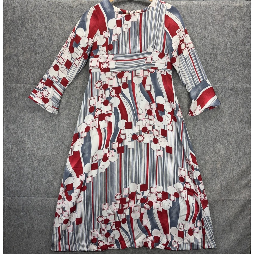 Vintage 60s‎ 70s Handmade Midi Dress Abstract Geometric Art Print Mod MCM Go Go